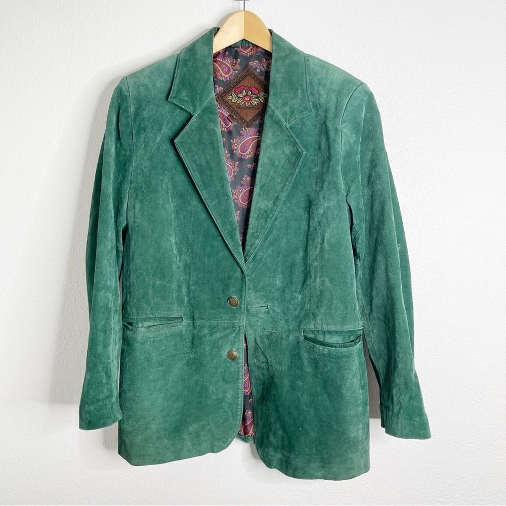 Vintage Hunters Run Blazer Jacket Sports‎ Coat Genuine Leather Green Medium